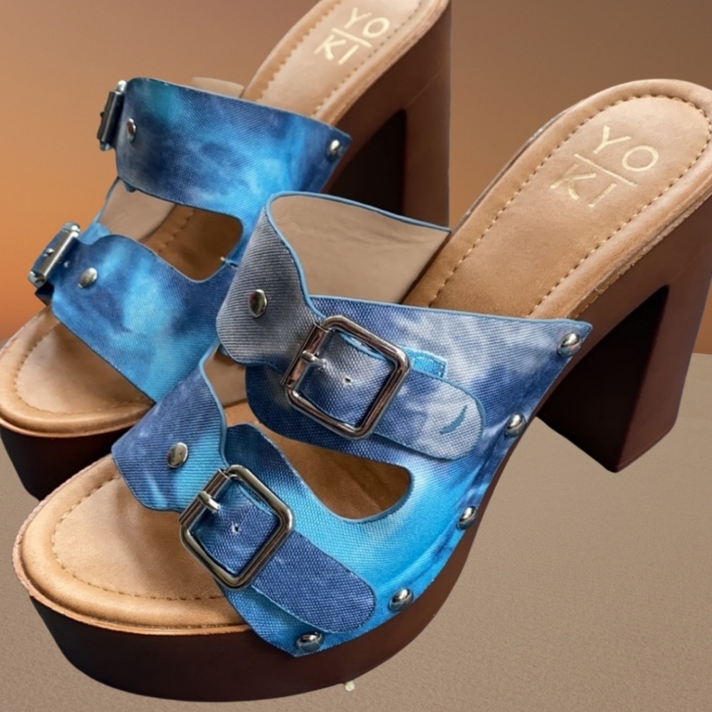 Buckle Clog Heels Yoki Tie Dye
